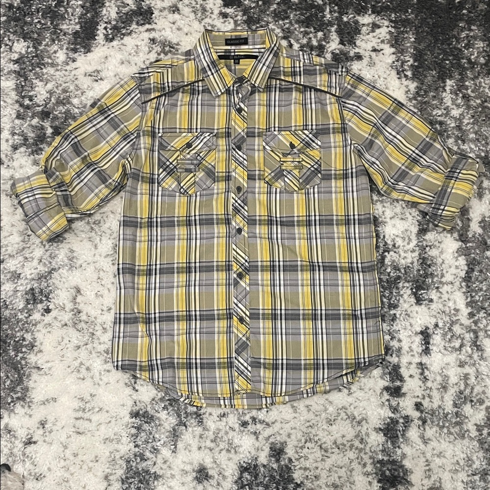 Black Brand Yellow and Gray Plaid Men's Shirt